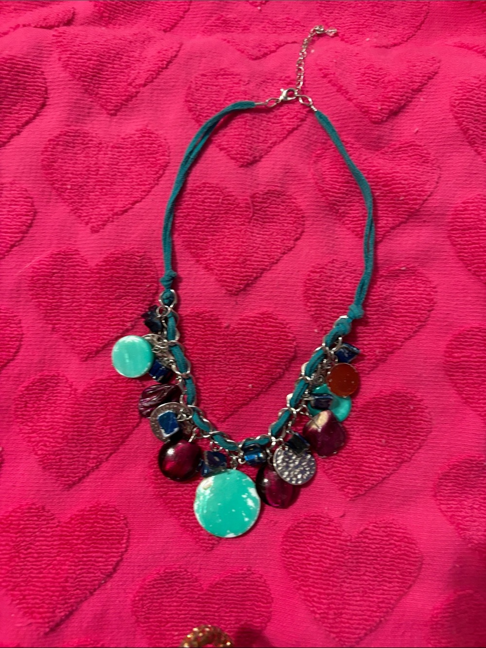 Statement Teal and Purple Disc Necklace - Women Jewelry